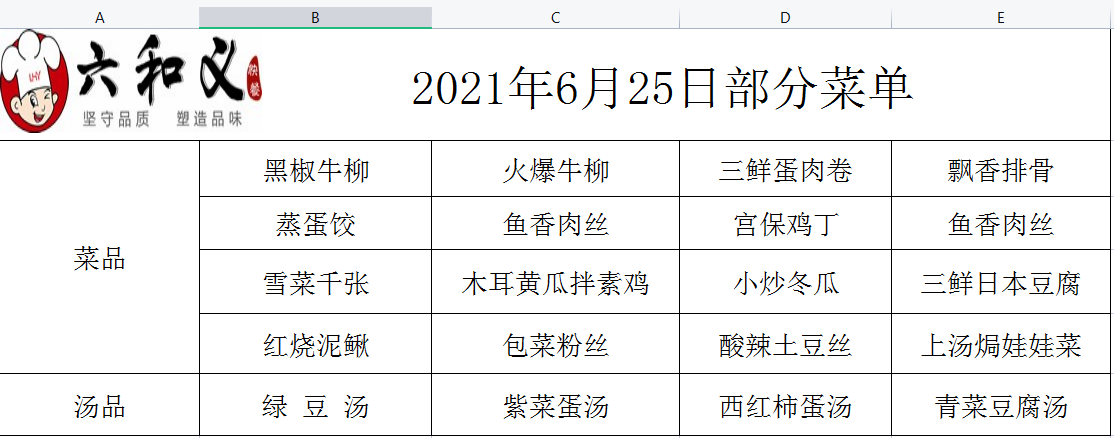 2021年6月25日部分菜单展示