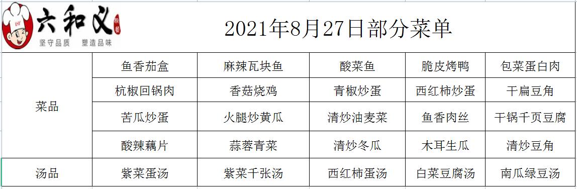 2021年8月27日部分菜单展示