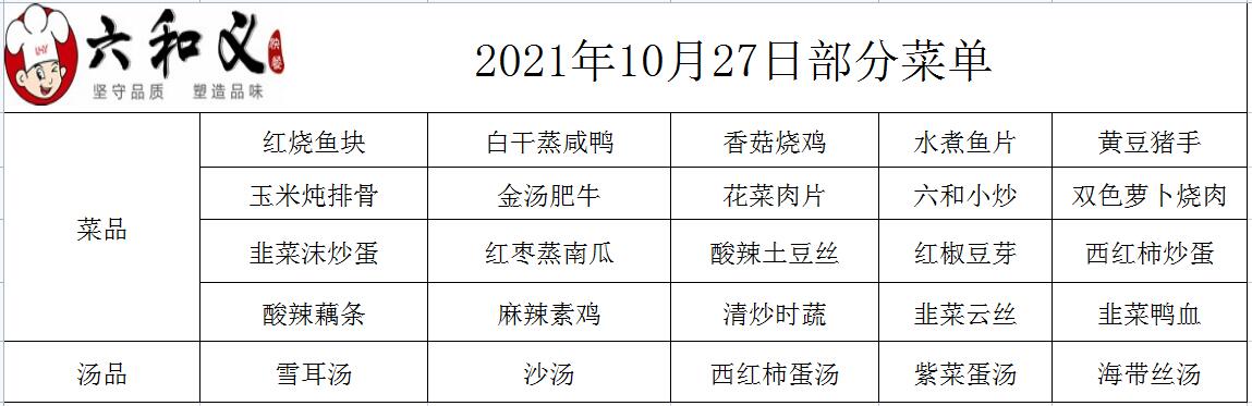 2021年10月27日部分菜单展示