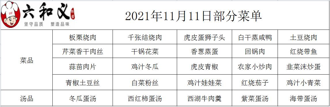 2021年11月11日部分菜单展示